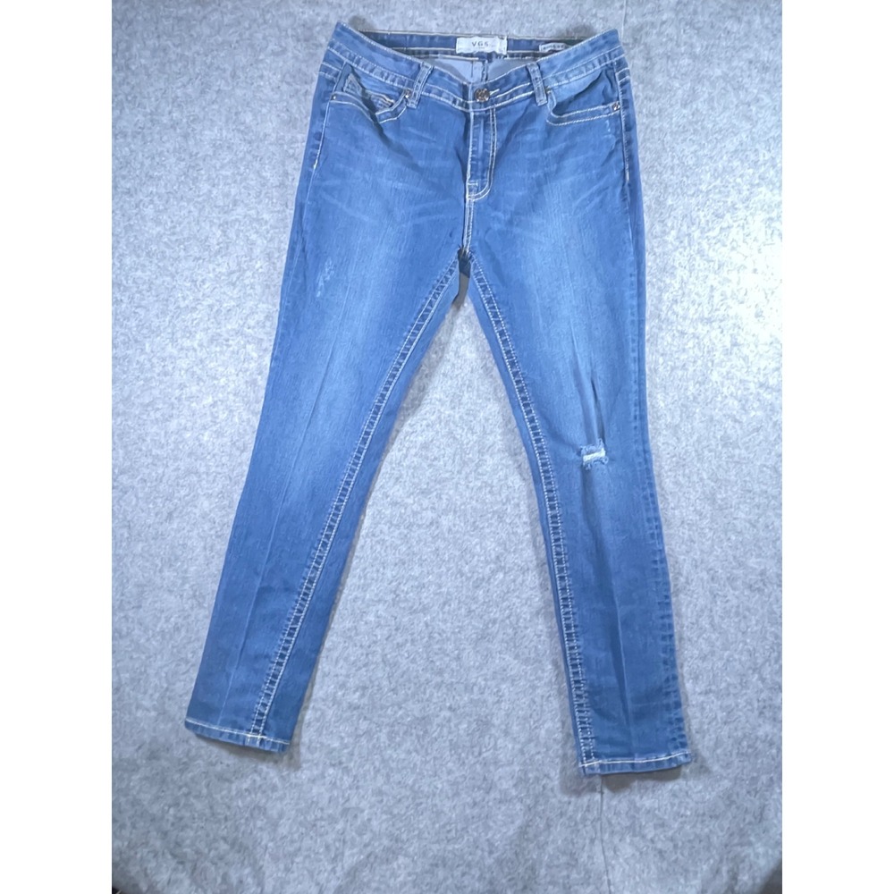 VGS Jeans Womens 10 Roll Up Skinny Medium Wash Distressed Denim Jeans